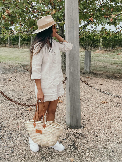 NATURAL Linen Loungewear Set - Button up