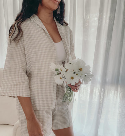 GINGHAM Linen Loungewear Set - Button up