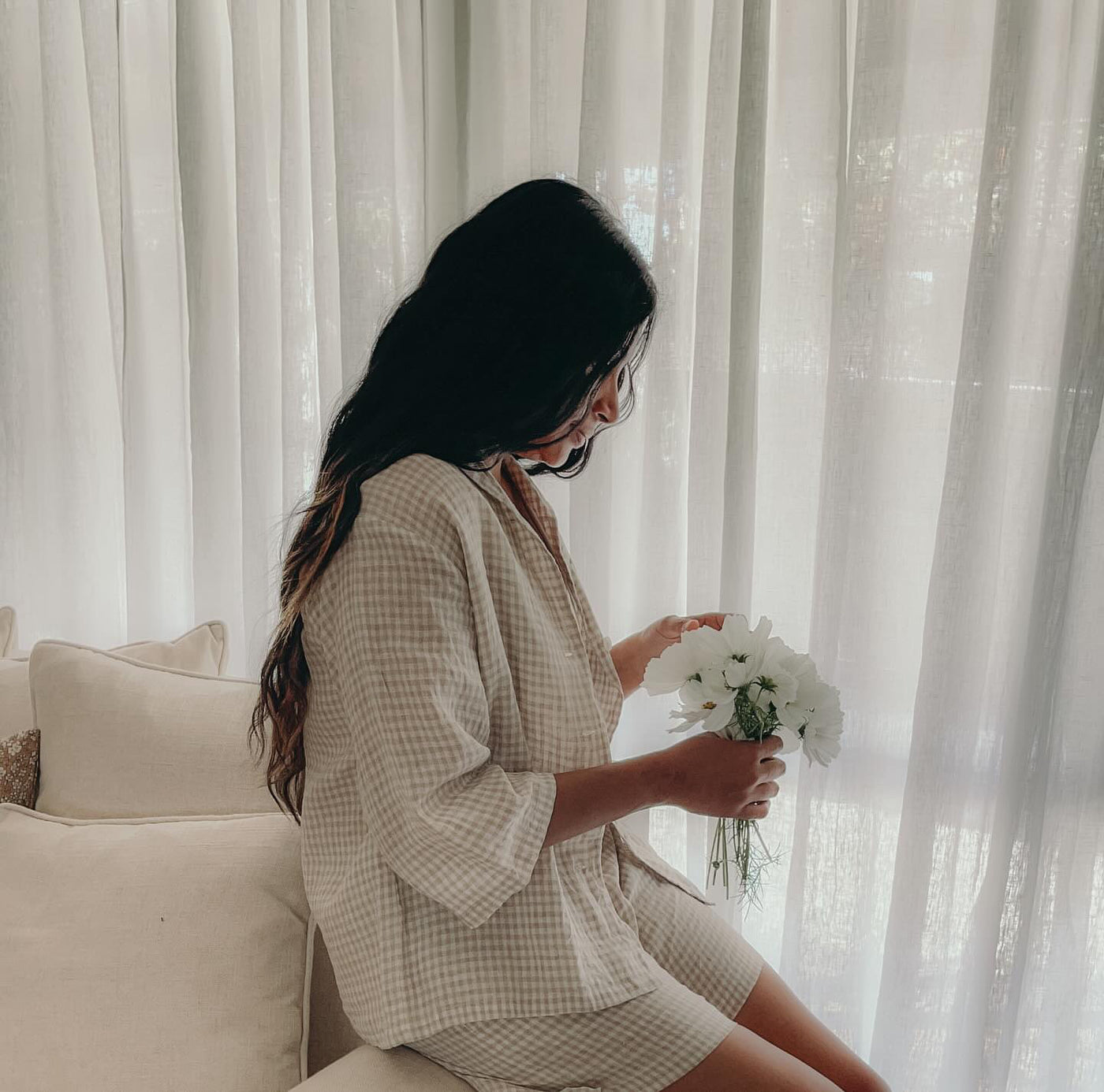 GINGHAM Linen Loungewear Set - Button up