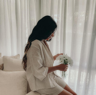 GINGHAM Linen Loungewear Set - Button up
