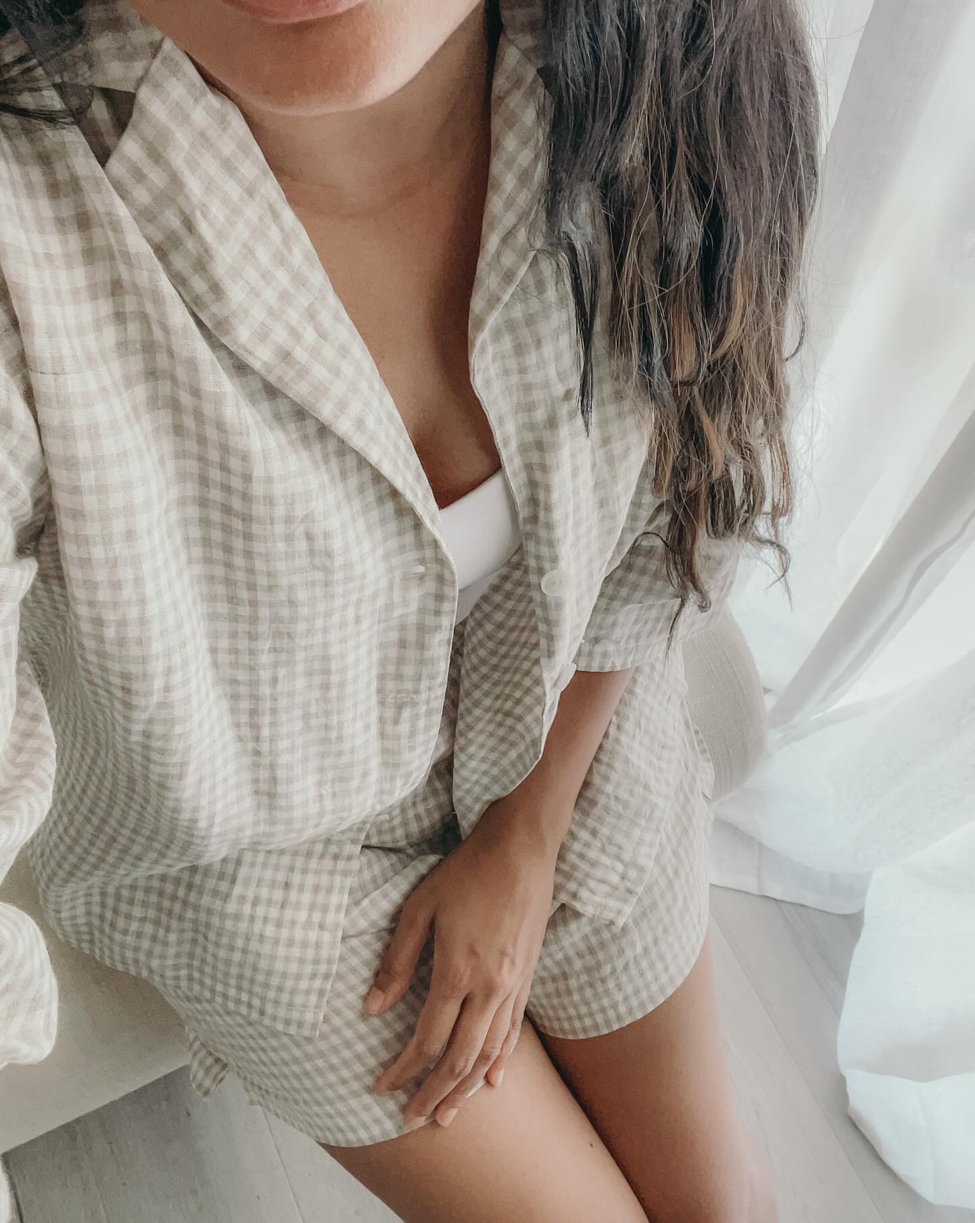 GINGHAM Linen Loungewear Set - Button up