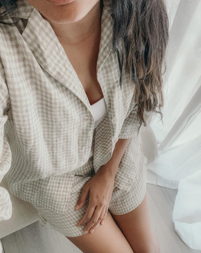 GINGHAM Linen Loungewear Set - Button up