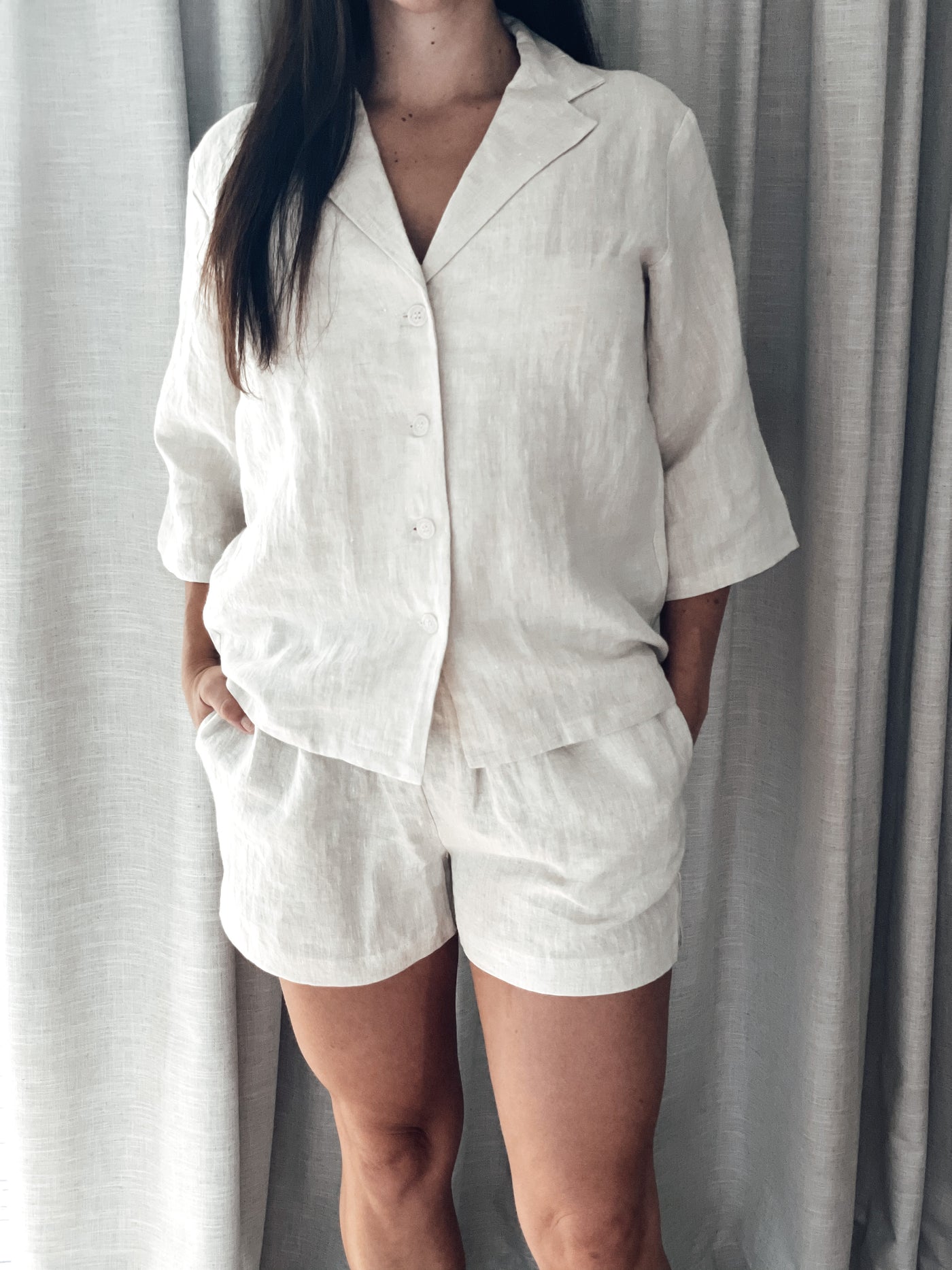 NATURAL Linen Loungewear Set - Button up