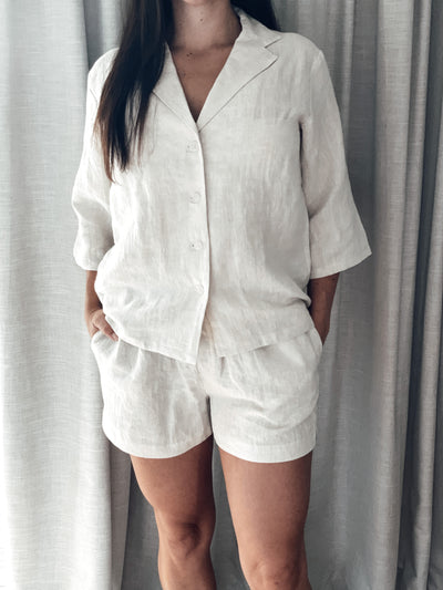 NATURAL Linen Loungewear Set - Button up