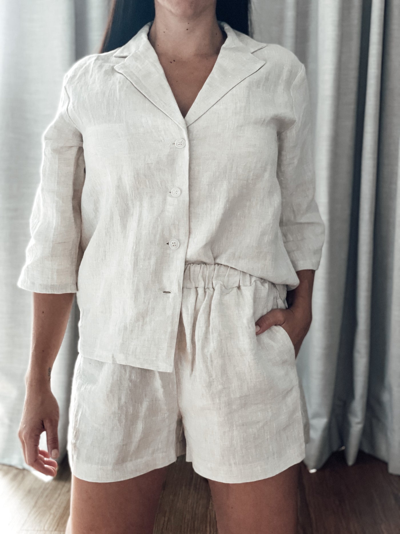 NATURAL Linen Loungewear Set - Button up