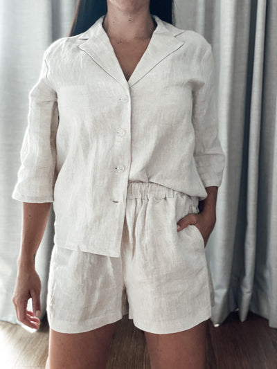 NATURAL Linen Loungewear Set - Button up