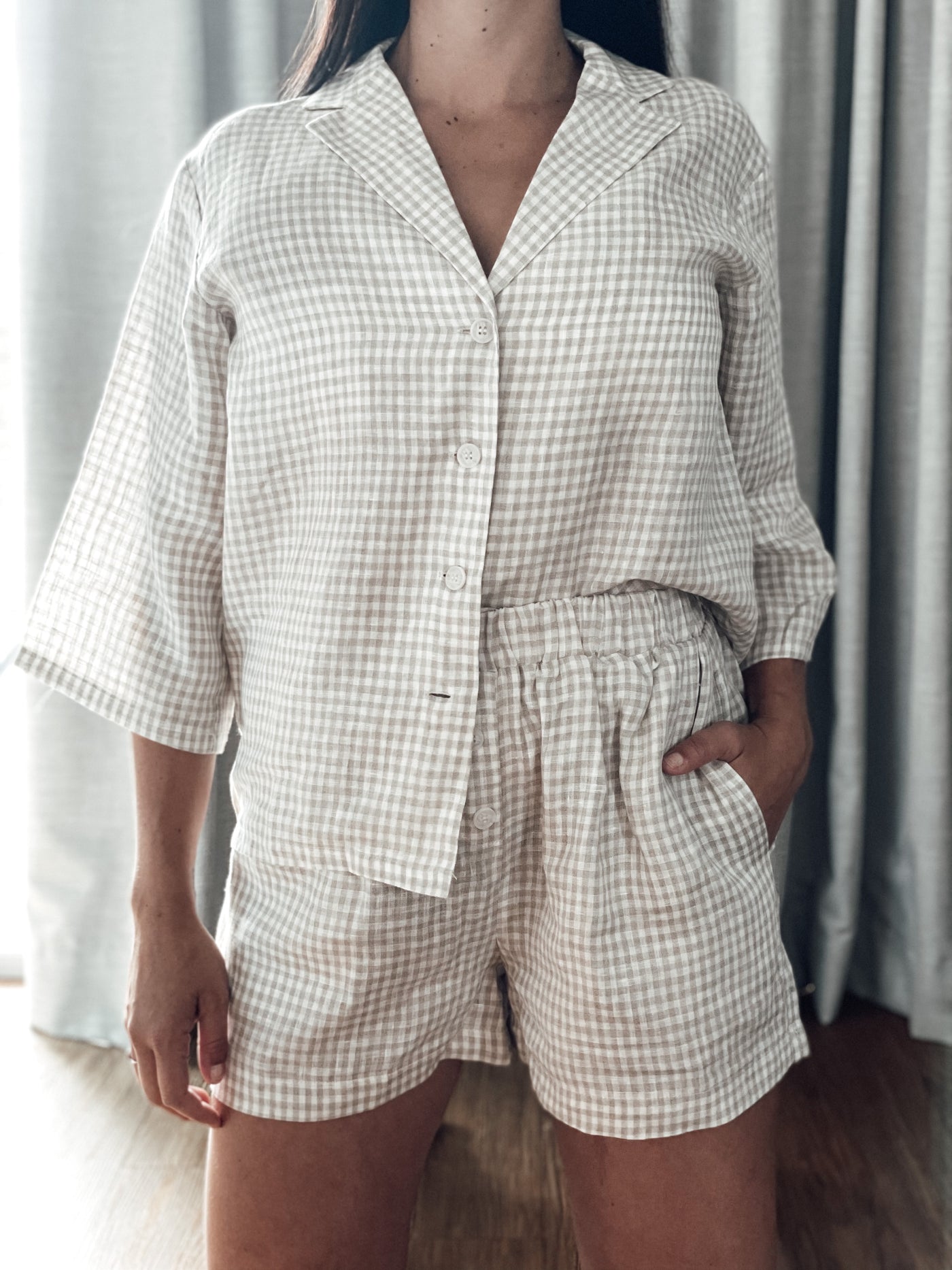 Linen Loungewear Set - Button up (Gingham)