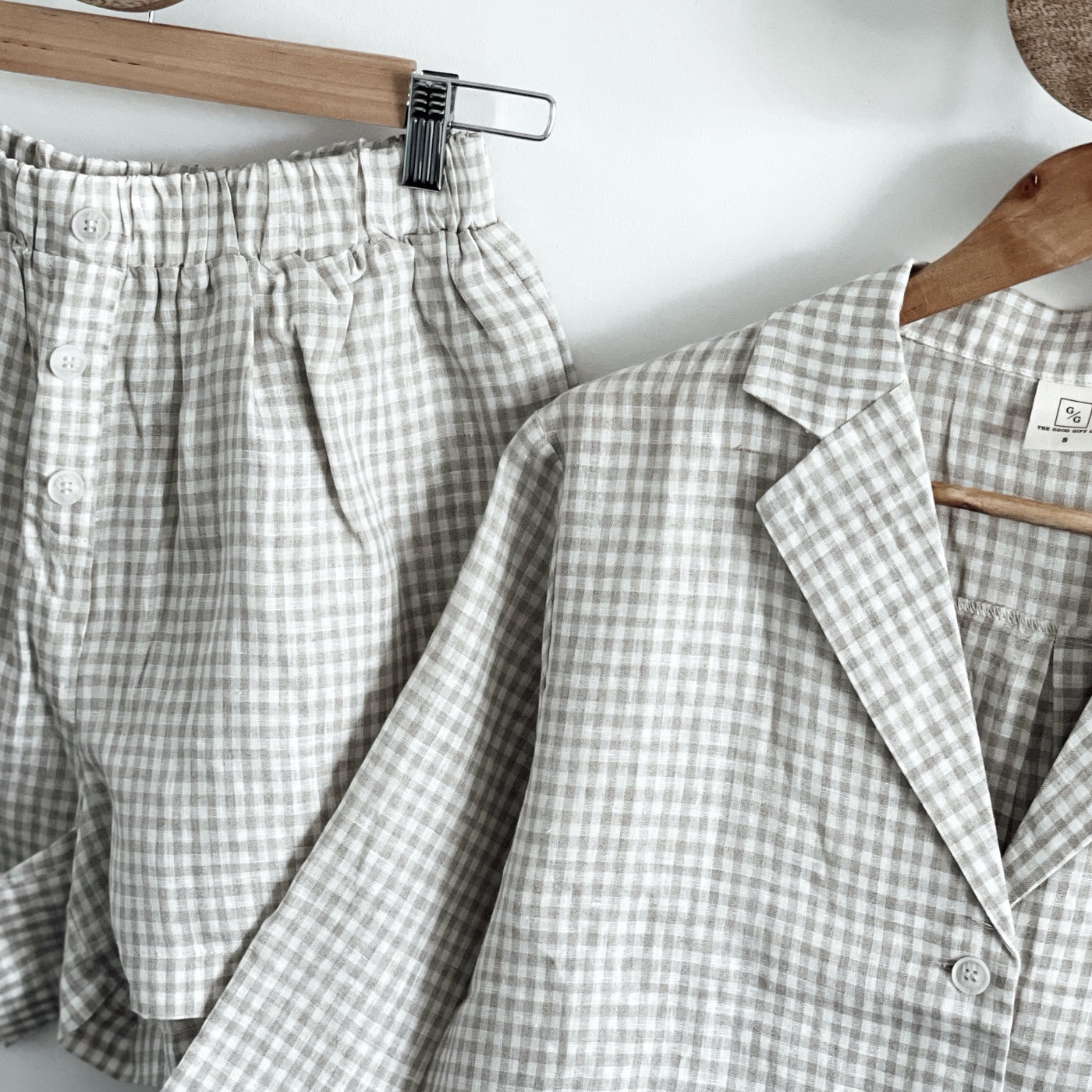 GINGHAM Linen Loungewear Set - Button up