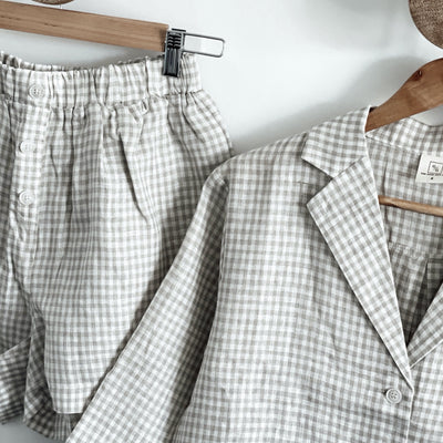 Linen Loungewear Set - Button up (Gingham)