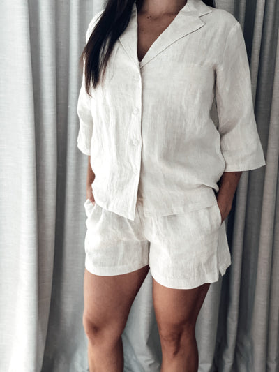 NATURAL Linen Loungewear Set - Button up